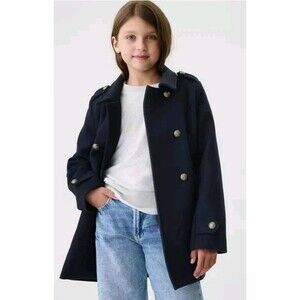 Gap Kids Peacoat Girls XXL Navy Blue Wool Blend Double Breasted Brass Buttons